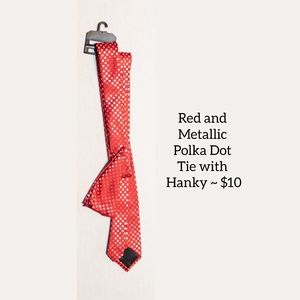 Red and Metallic Polka Dot Tie with Hanky